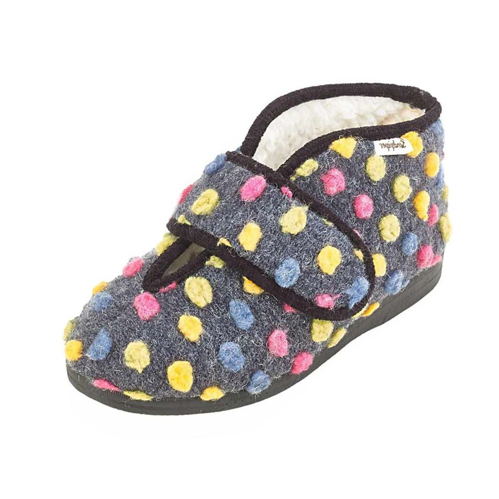 Sandpiper Vera Ladies Slipper Charcoal Polka Various Sizes